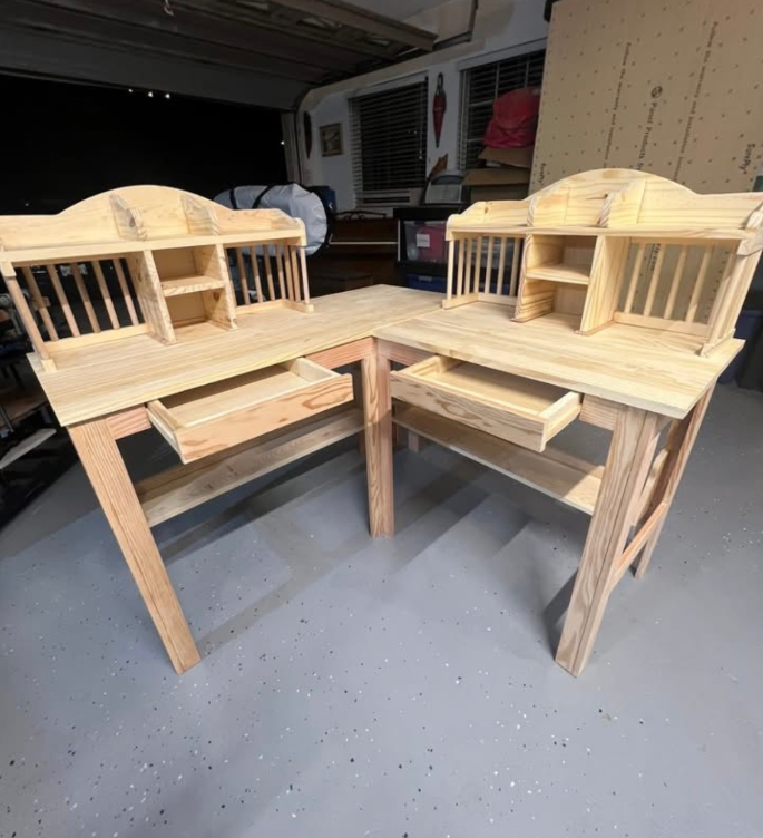 L-Shaped Pine Desks with Hutches