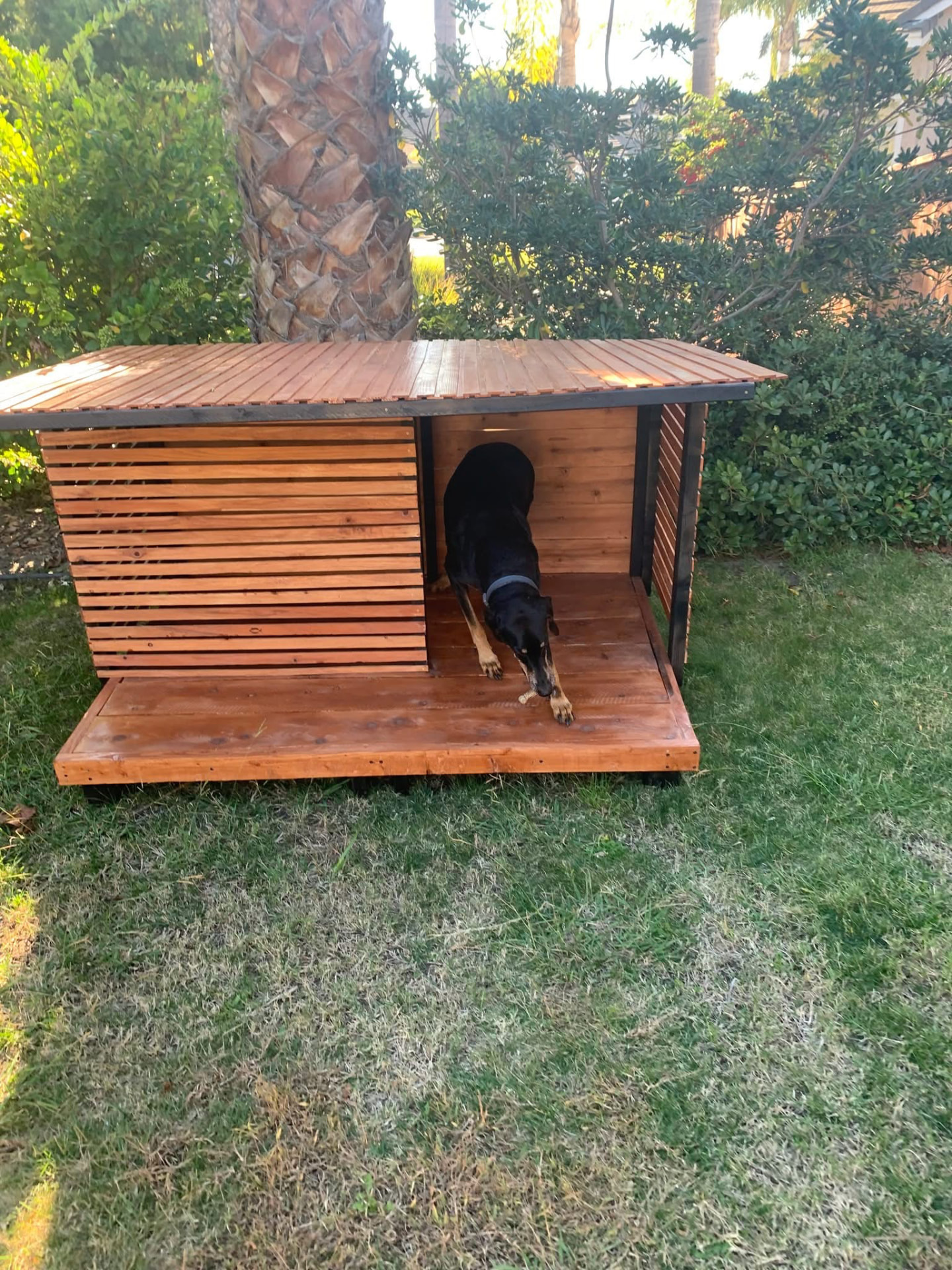 Slatted Doghouse with Covered Porch