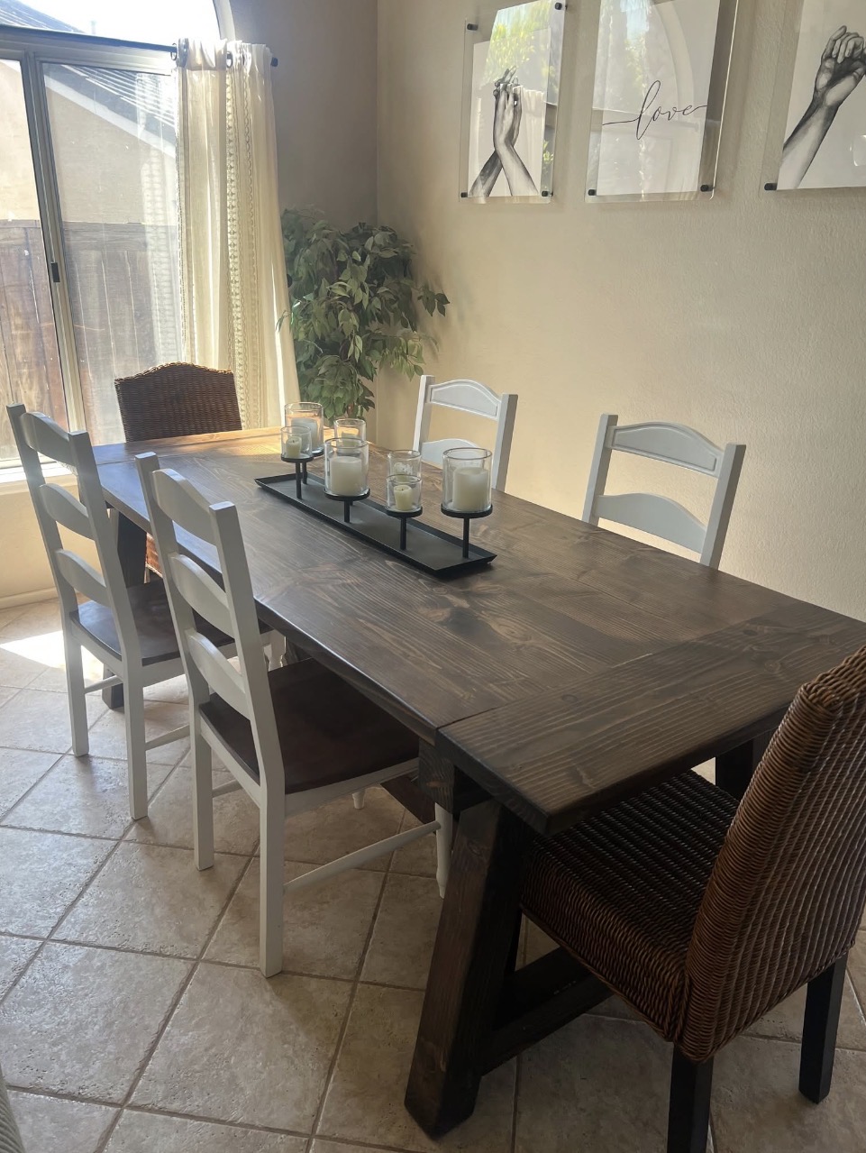 Dark-Stained Trestle Dining Table